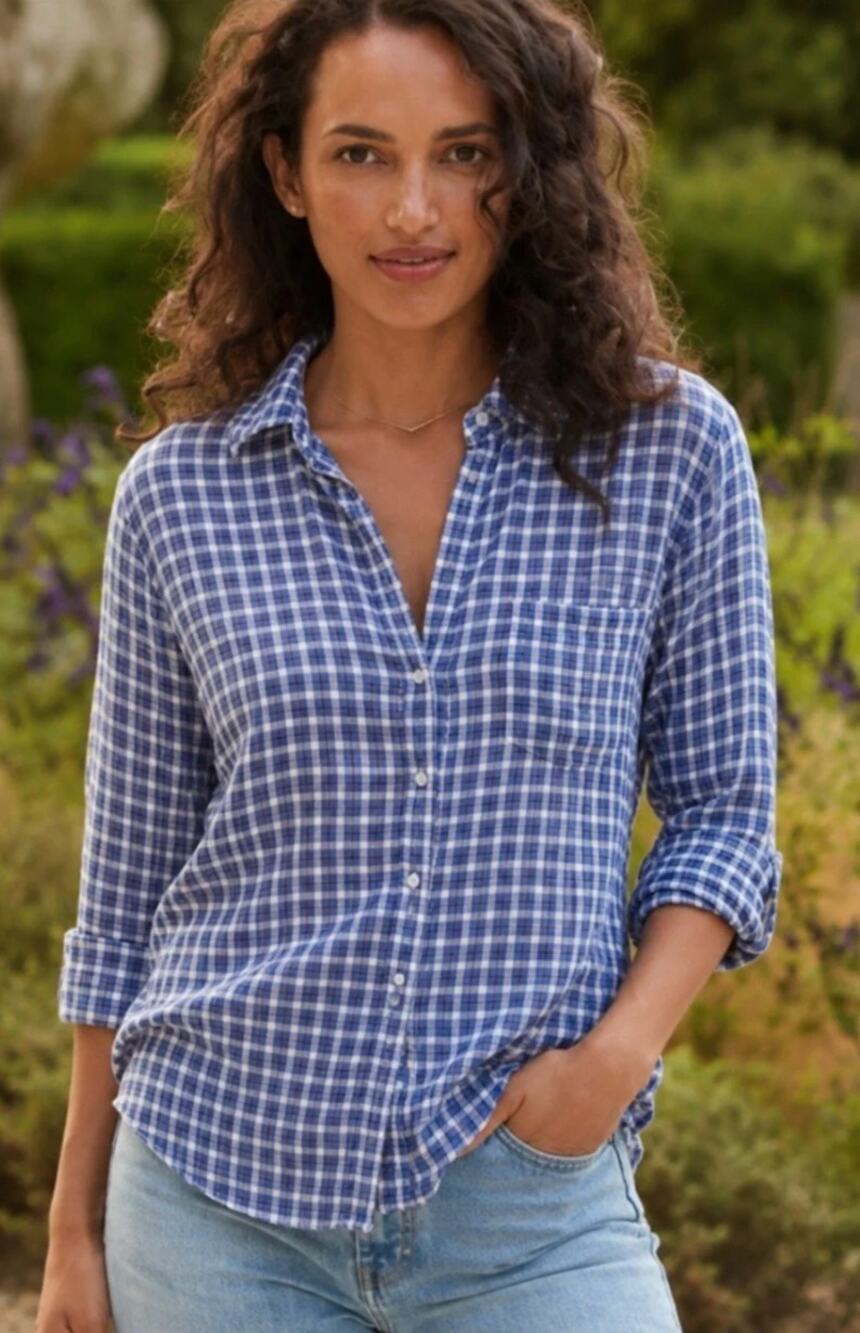 Frank & Eileen | Eileen Blue White Check Modal Button Up Shirt Top | Sz S